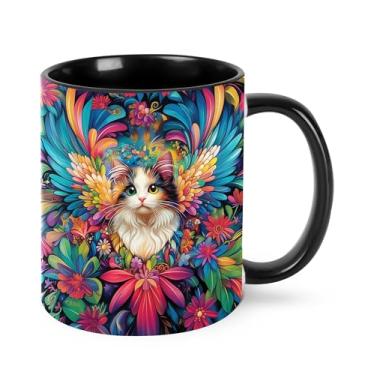 Imagem de opshksog Caneca de café de gato 325 ml, xícara de chá de cerâmica com alça, canecas engraçadas de porcelana para mulheres, lavável na lava-louças e no micro-ondas