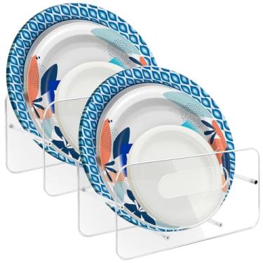 Imagem de Beitiny Dispensador de placa de papel, suportes de placa de plástico acrílico, suporte organizador de armazenamento de placas descartáveis de 17 a 30 cm para armário, bancada, balcão, cozinha, pacote