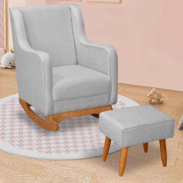 Imagem de Poltrona De Amamentação áquila Com Balanço Pés Canoa E Puff Linho Cinza - Fratello