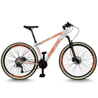 Imagem de Bicicleta Aro 29 Cripto 24 Marchas Freios Disco E Suspensão Pneu Bege - Branco/laranja - 21" Branco/laranja