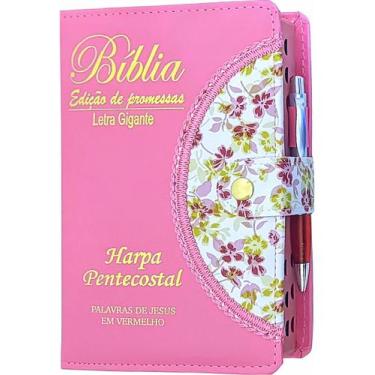 Imagem de Bíblia Evangélica Letra Grande (Padrão) Harpa Corinhos Botão Caneta - 