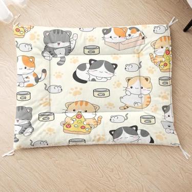 Imagem de Tuzaovy Camas de cachorro laváveis com estampa de gato de desenho animado, tamanho grande para gaiola, tapete de gaiola de cachorro, cama confortável e fofa para suprimentos de almofada de canil