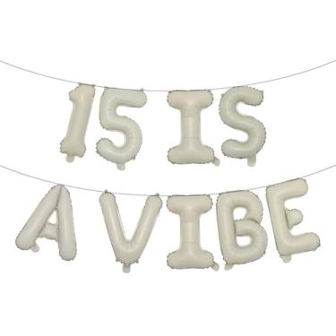Imagem de 15 is a Vibe Banner de balão, decorações engraçadas de 15 anos para meninos, meninas, adolescentes de 15 anos, artigos para festas de 15 anos, ideias de presentes (15 é um creme vibrante)