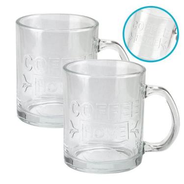 Imagem de Kit 2 Canecas De Vidro Transparente Coffee Home 350Ml - Wincy