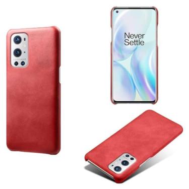 Imagem de Capa para Oneplus 9 PRO,Proteção contra quedas,Casca de volta de cor sólida simples,Design de couro de imitação de plástico-Red