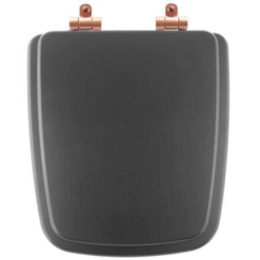 Imagem de Assento Sanitário Poliéster Soft Close Boss Onix (preto Fosco) Para Vaso Incepa Com Ferragem Rose Gold