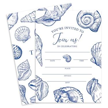 Imagem de Whaline Pacote com 20 Convites do Oceano com Envelopes Convites Convites de Convite de Convite de Convite de Convite Dupla Face em Branco para o Verão Praia Costeira Aniversário Chá de Bebê, 12 x 18