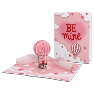 Imagem de AQUGOO Cartão comemorativo 3D "Be Mine" do Dia dos Namorados, envelope dobrável de cartão de confissão de balão de ar quente, expresse seu amor ao seu amado em festivais