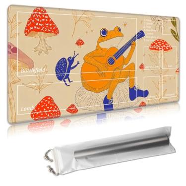 Imagem de MTG Playmat with Zones – TCG Card Game Mat for Magic The Gathering – 24x14 Inches – Stitched Edges, Non-Slip Rubber Base – Portable Play Mat with Free Storage Bag,Funny Frog Playing Guitar
