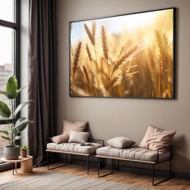 Imagem de Quadro com Moldura Sala Quarto Trigo Bege Marrom Paisagem Decorativo Horizontal Grande Hall
