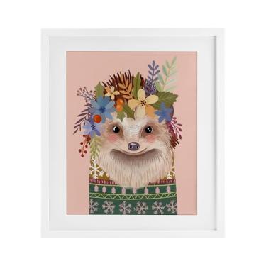 Imagem de Stupell Industries Hedgehog folk with floral white Framed Print Under Glass design by Mia Charro, 21 x 17