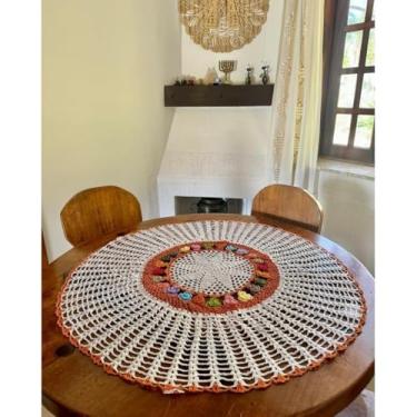 Imagem de Toalha De Mesa Redonda Primavera 90cm Crochê Artesanal (Laranja)