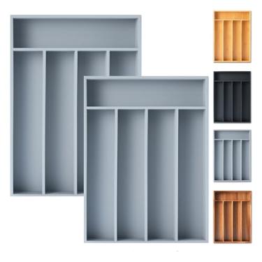 Imagem de Organizador de talheres, 2 unidades, organizador de utensílios de 25 cm, organizador de gaveta de cozinha, suporte de talheres de bambu, organizador de talheres em gaveta, bandeja organizadora de