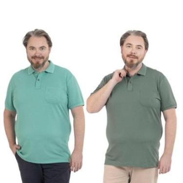 Imagem de Kit 2 Camisa Polo Masculina Plus Size Pique com Bolso Casual-Masculino