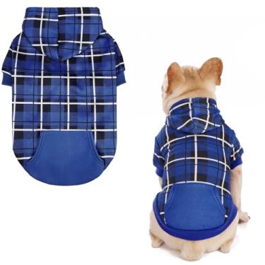 Imagem de EXPAWLORER Moletom com capuz xadrez para cachorro - suéter quente estilo britânico com orifício para trela, roupas Pitbull, roupas de inverno para todas as raças, roupas de cachorrinho e menino-gato