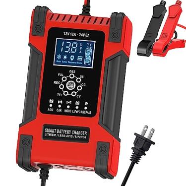 Imagem de Wuldnmar 12V/12A 24V/6A Fully-Automatic Smart Battery Charger for LiFePO4 Lead-Acid AGM Wet Gel Battery, Trickle Charger Maintainer for ATV Motorcycle Marine