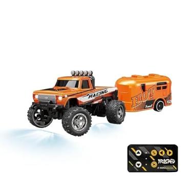 Imagem de Carro de Controle Remoto 1/64 Off-Road – Mini RC Monster Truck Escalada com Luzes LED e Suspensão (Laranja com trailer)