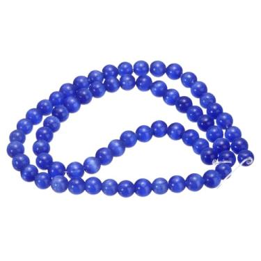 Imagem de HARFINGTON 65 contas de pedra olho de gato azul preto 6 mm contas redondas lisas de cristal solto para fazer joias, pulseiras, colar, brincos, faça você mesmo