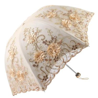 Imagem de Guarda-chuva Honeystore Vintage Lace UV com proteção solar amarela