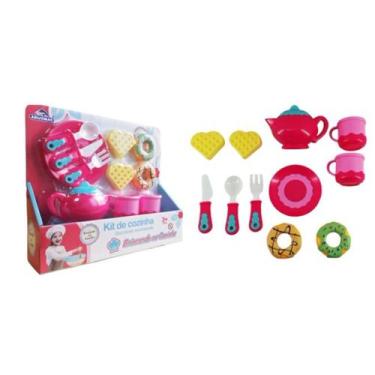 Imagem de Kit Brincando na Cozinha Donuts 11 Peças Bule e Xícarasn Brinquedo Faz
