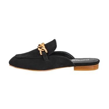 Imagem de Corkys Footwear Lembrança feminina Mule – com um detalhe de corrente grossa no cabedal, design sem cadarço e uma palmilha levemente acolchoada para conforto o dia todo, Camurça sintética preta, 40