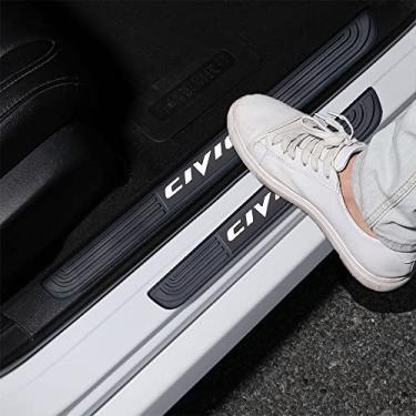 Imagem de MASLEVAU 4 peças/conjunto de protetores de placa de peitoril de porta de carro - protetor de placa de borracha macia preta frontal/traseira do peitoril da porta, adesivos protetores de pedal de porta