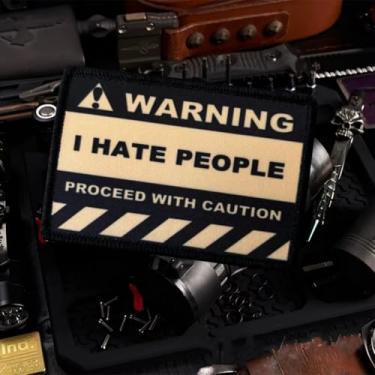 Imagem de Adesivo Warning I Hate People, adesivos engraçados de meme, patch tático de moral militar com suporte de gancho de fixador, acessórios de aplique para mochilas, coletes, jaquetas, jeans, chapéus