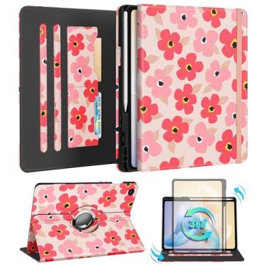 Imagem de Kidcube Capa para Samsung Galaxy Tab A9 Plus de 28 cm – Capa tipo fólio com suporte giratório para mulheres, meninas, com suporte para lápis e compartimento para cartão, design floral kawaii feminino