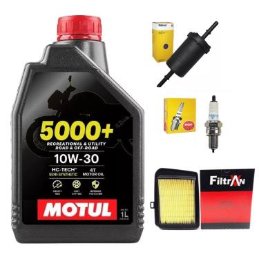 Imagem de Troca Óleo Motul 5000+ 10W30 4T 1L + Vela Ignição Ngk + Filtro Combustivel  + Filtro Ar 2051438 - Kit