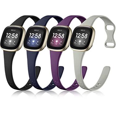 Imagem de Getino Pulseiras Fitbit Versa, acessórios macios esportivos de silicone, pulseira fina para relógio Versa 3/4/Sense/Sense 2, pequeno preto/azul marinho/ameixa/cinza
