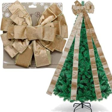 Imagem de Laço Decorativo Bege Enfeite Ponteira árvore Natal De 140cm - Gici Chr