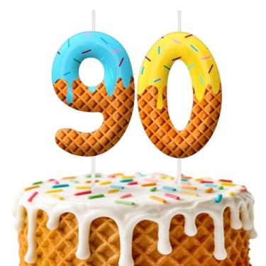Imagem de Velas de aniversário de sorvete, decoração de topo de bolo de 6 cm, número 90 velas, decorações de aniversário, decorações de bolo de festa de aniversário, suprimentos de festa