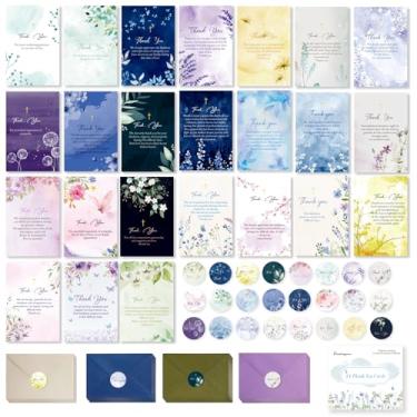 Imagem de Hunanyume Cartões de agradecimento da simpatia do funeral com envelopes e adesivos de selo combinando, cartão de luto cruzado com 24 designs com mensagem para o serviço memorial de entes queridos