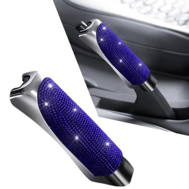 Imagem de MINGZAIQIPEI Capa de freio de mão de engrenagem de mudança de carro cravejada de diamante brilhante, alça de tração de concha de freio de mão, capa protetora de freio de mão de strass, universal para