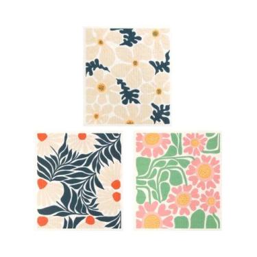 Imagem de Panos De Cozinha Suecos Com Padrão Abstrato De Flores, Pacote Com 6, R