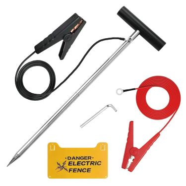 Imagem de Atotalof Haste de aterramento portátil para cerca elétrica, inclui fios jumper com clipes, funciona com carregador de cerca solar, energizador, ideal para fazendas, quintais e cercas de jardim