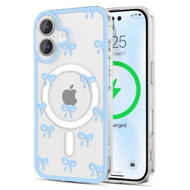 Imagem de EYZUTAK Capa magnética para telefone novo, compatível com MagSafe, capa protetora de policarbonato durável com estampa de laço de fita transparente com laço estético, elegante, fina, antiamarelamento