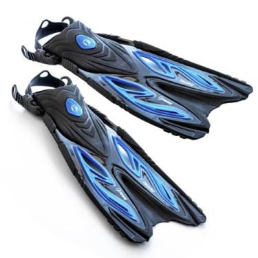 Imagem de Medidas Tropic Fun Dive Nadadeira para Mergulho e Snorkeling, Preto e Azul, Tamanhos S/M 35-39 e L/XL 40-44, Sistema de Ajuste com Fivela (Preto / Azul, S/M)