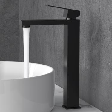 Imagem de KES Torneira de banheiro preta para pia de navio com certificação cUPC de aço inoxidável, L3156BLF-BK