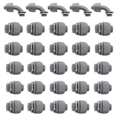 Imagem de Aonlbra Conector de conduíte elétrico de PVC de 3/10.2 cm, conector de conduíte flexível para casa, cozinha, banheiro, tubo, suprimentos, atende à certificação UL (180 reto/90 graus) (pacote com 30