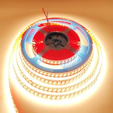 Imagem de HAASHADA Fita de luzes de LED, DC12V 5 m/16,4 pés regulável 2835 super brilhante 600 LEDs 12000LM fita IP21 não impermeável, 1 LEDs cortáveis (branco quente 3000K)