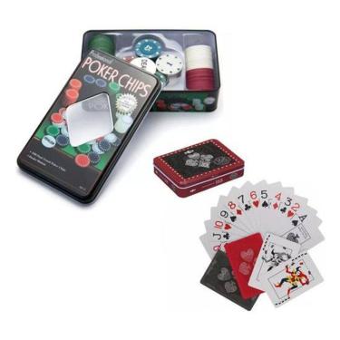 Imagem de Kit Poker Em Lata 100 Fichas + 2 Baralhos De Plástico Truco