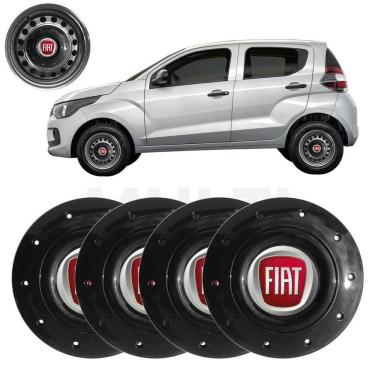 Imagem de Kit 4X Calota Centro Roda Aro 14 Fiat Mobi 2017 A 2022 Preto
