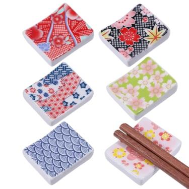 Imagem de GLOBLELAND 6 peças de suporte retangular para pauzinhos estilo japonês, descanso de cerâmica para pauzinhos, garfos, colher, restaurante, jantar, festa, restaurante