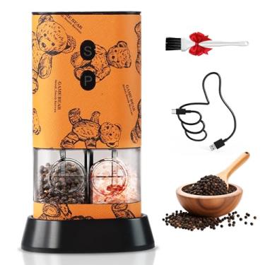 Imagem de Conjunto de moedor de sal e pimenta de câmara dupla, recarregável, moedor elétrico de pimenta USB-C, moedor de sal automático com uma mão, grossura ajustável de cerâmica, LED de grande capacidade para