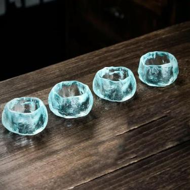 Imagem de Xícara de chá de vidro azul celeste, chávena de chá refogada congelada, xícara de shangshen, estilo japonês, requintado, pequeno conjunto de chá Kungfu presentes