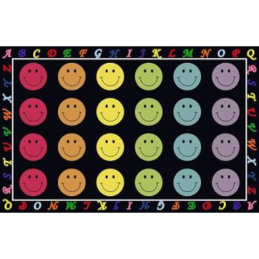 Imagem de HUAHOO Tapete grande para sala de aula, preto, pré-escolar, professor, sala de aula, alfabeto, lavável na máquina, com suporte antiderrapante, 2,5 m x 3,8 m, rosto