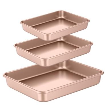 Imagem de Conjunto de 3 formas de cozimento profundas, forma de biscoito antiaderente dourado champanhe, forma de bolo retangular, forma de bolo de brownie, forma de pão, torradeira, bandeja de forno