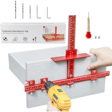 Imagem de Gabarito de ferragens de gabinete, puxador de porta de armário de liga de alumínio para puxadores e puxadores, guia de broca ajustável, ferramenta de modelo de maçaneta de armário de gaveta de porta,