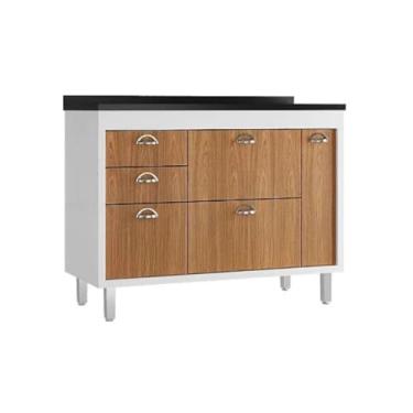 Imagem de Gabinete de Cozinha 114cm 2 Portas 3 Gaveta Armário 100% Mdf (Branco/Freijó)